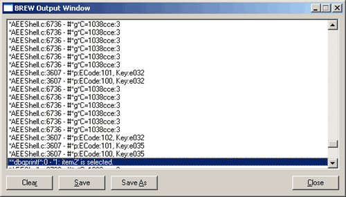 BREW Output Window after a combobox item is selected