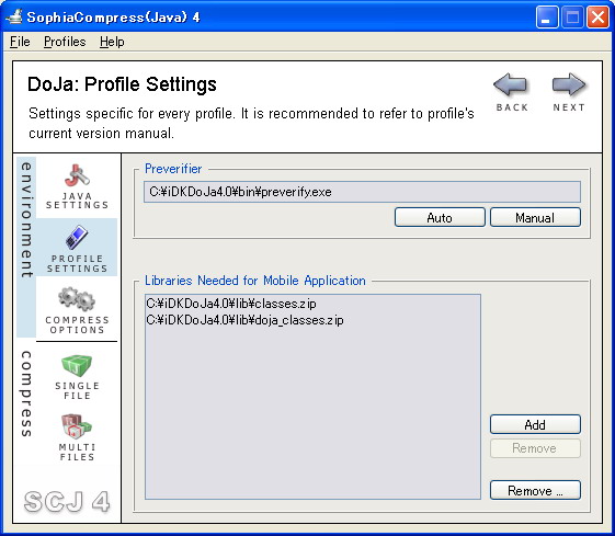 Environmental settings window